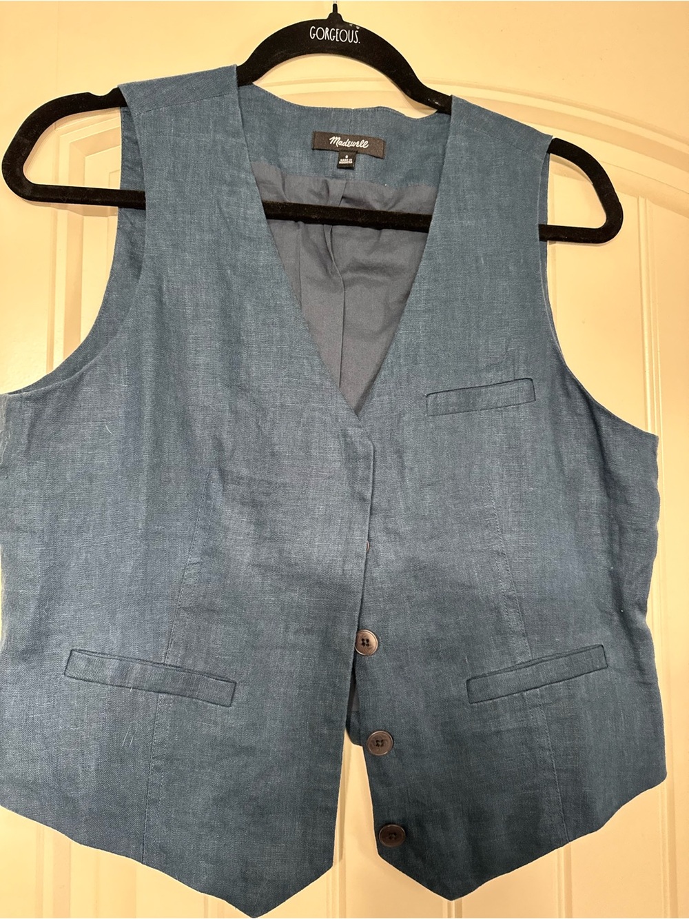 Madewell women’s Blue Linen Blend Waistcoat Vest